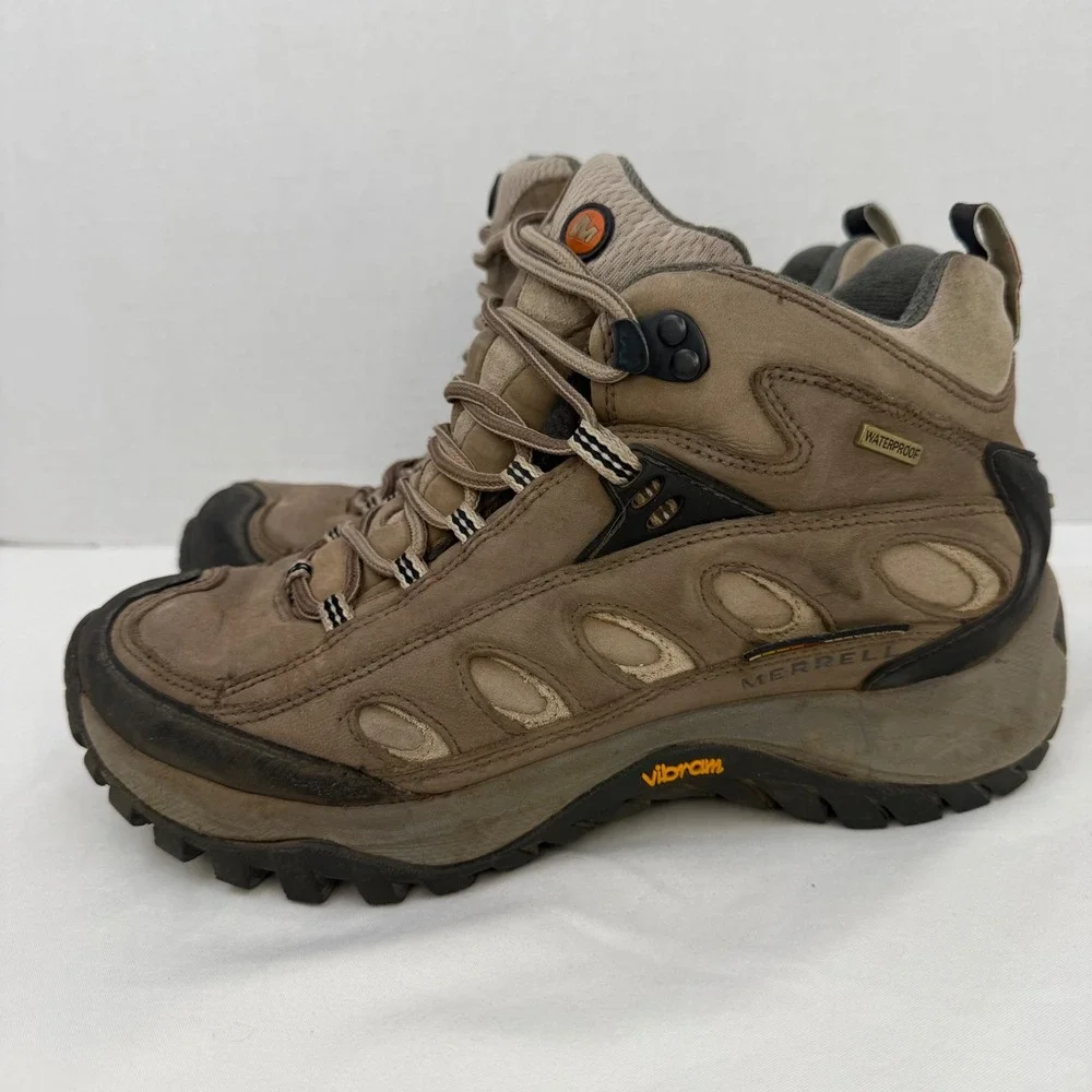 Merrell Radius Mid Waterproof Hiking Boots Walnut Vibram Womens 8.5